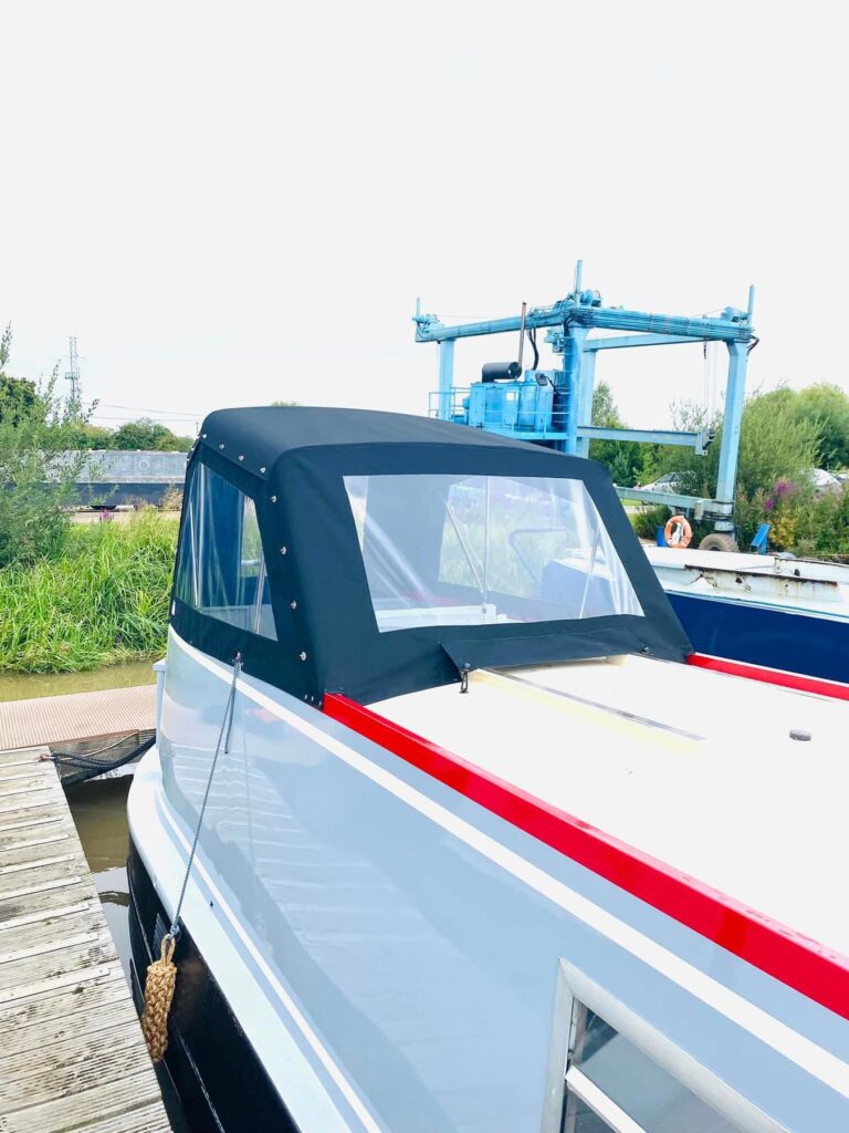 Narrowboat Semi Traditional Pram Hood Cover with large windows 1