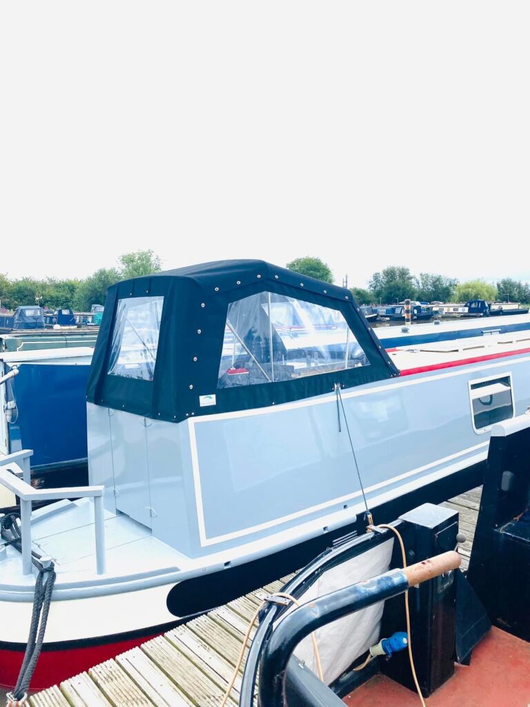 Narrowboat Semi Traditional Pram Hood Cover with large windows